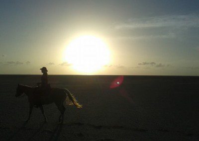 A girl horseback riding on the beach.